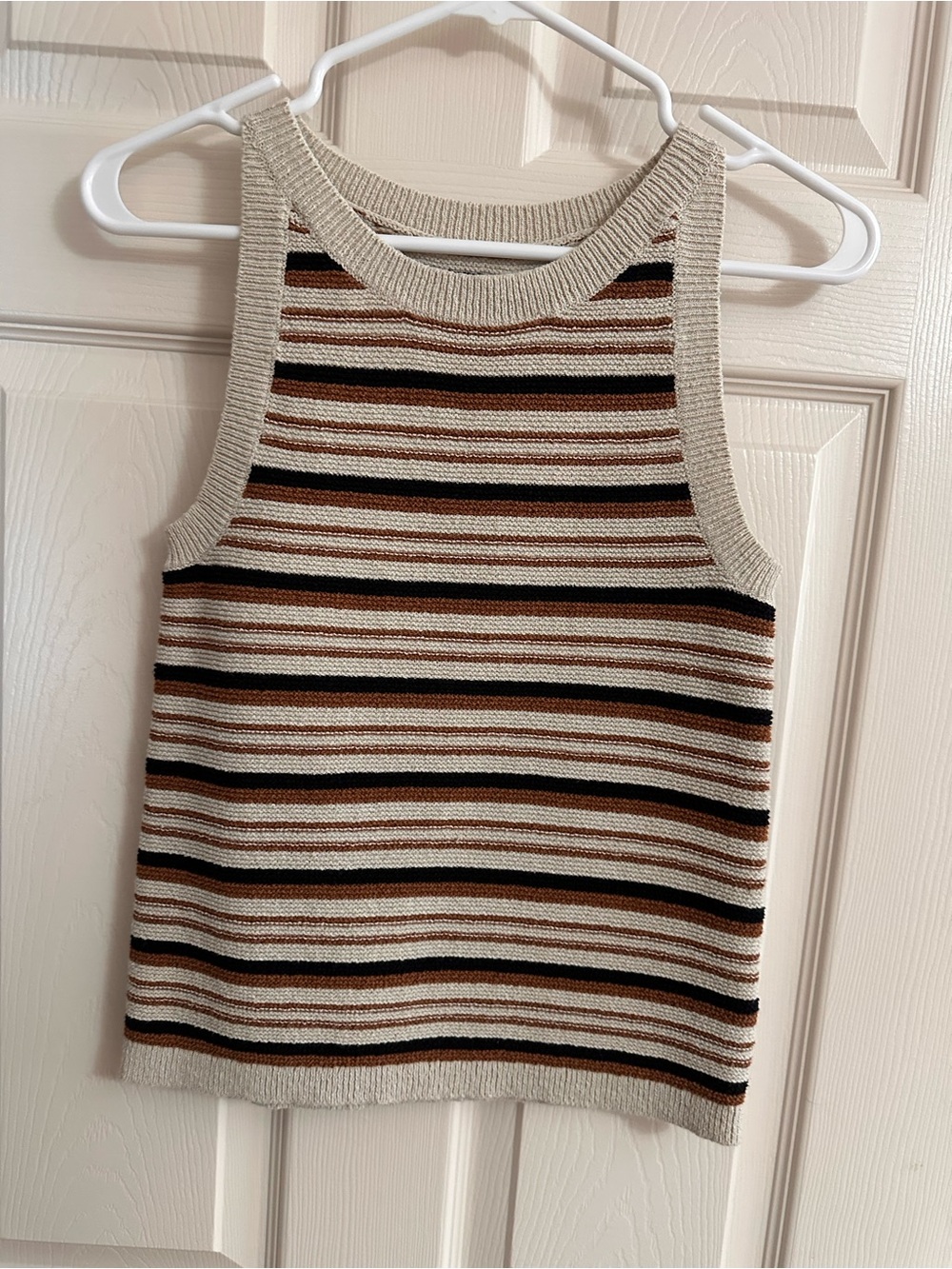 Reitmans Striped Knit Tank in Beige, Brown and Black - Picture 2 of 4